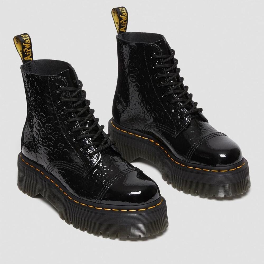 Dr. Martens Glossy Black Embossed Ankle Boots - Picture 5 of 14